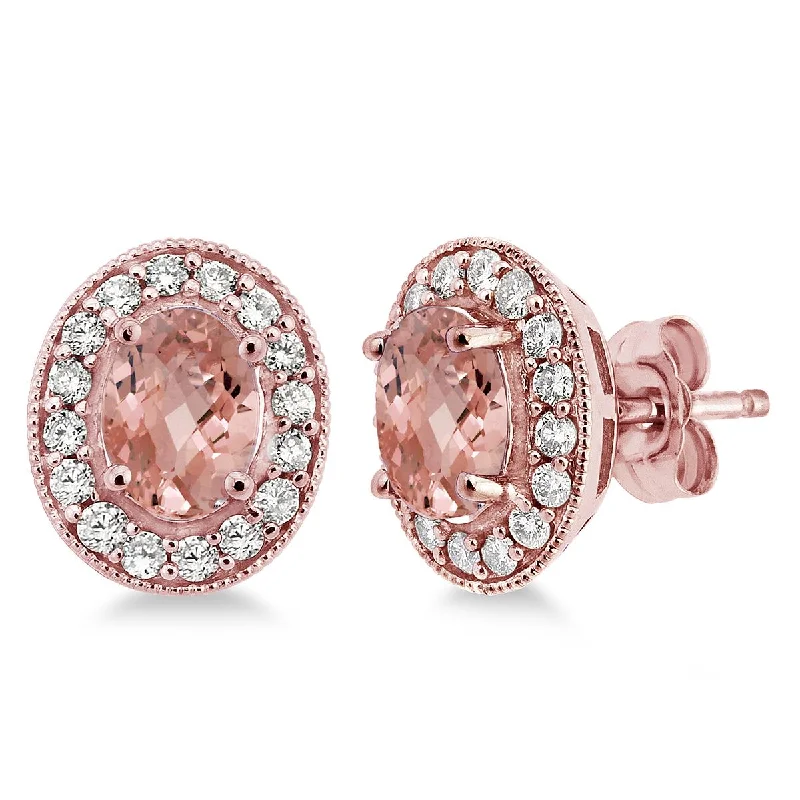 Morganite and Diamond Stud Earrings