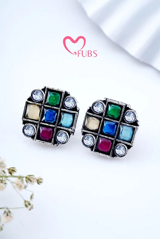 Multi-Color Oxidized mini square stud earrings