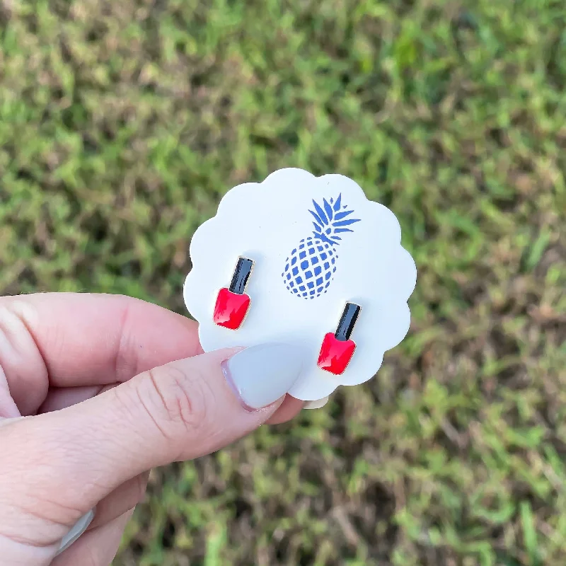 Nail Polish Bottle Signature Enamel Stud Earrings - Red