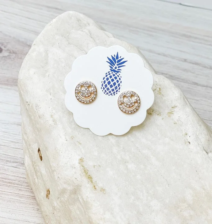 Pave Smile Face Stud Earrings