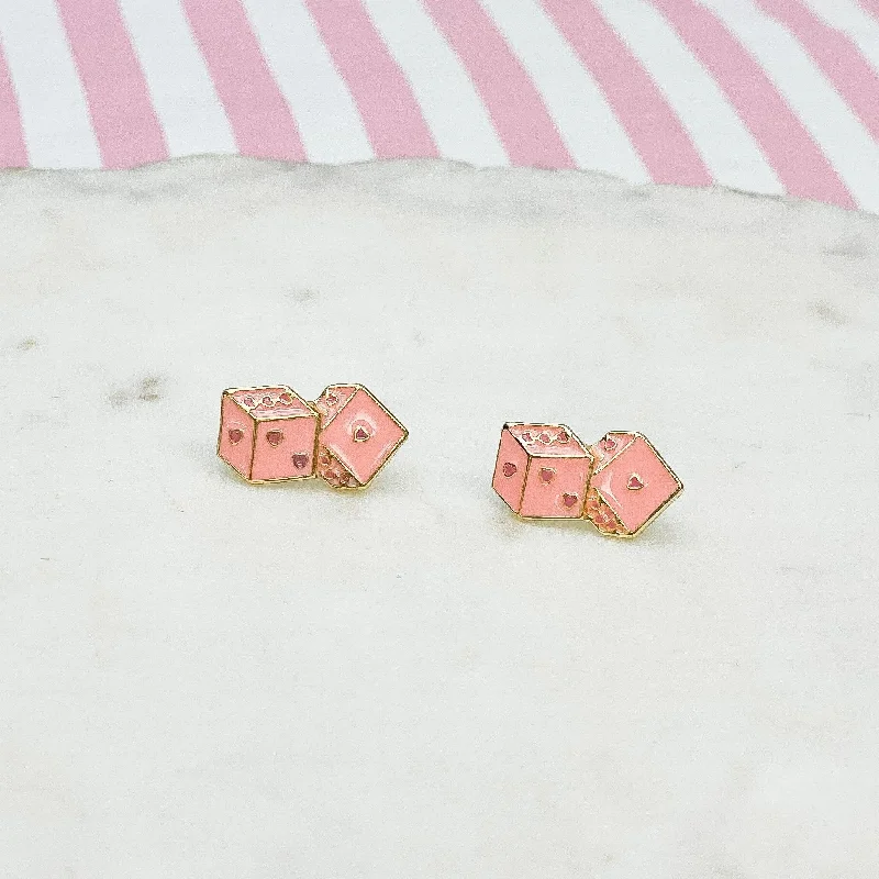 Pink Dice Signature Enamel Stud Earrings