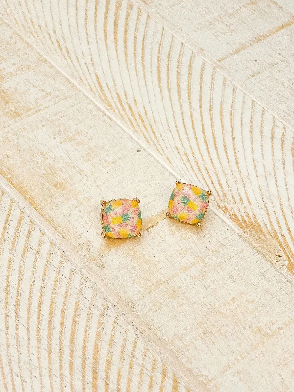 Preppy Pineapple Printed Stud Earrings