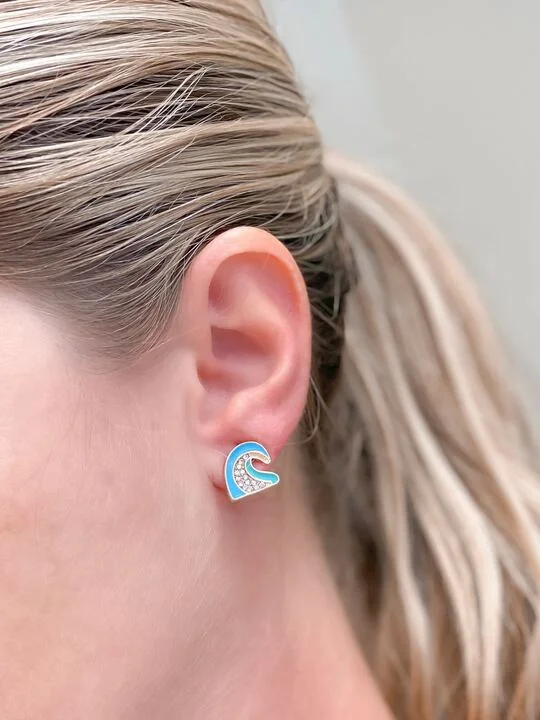 Rhinestone Beach Waves Enamel Stud Earrings