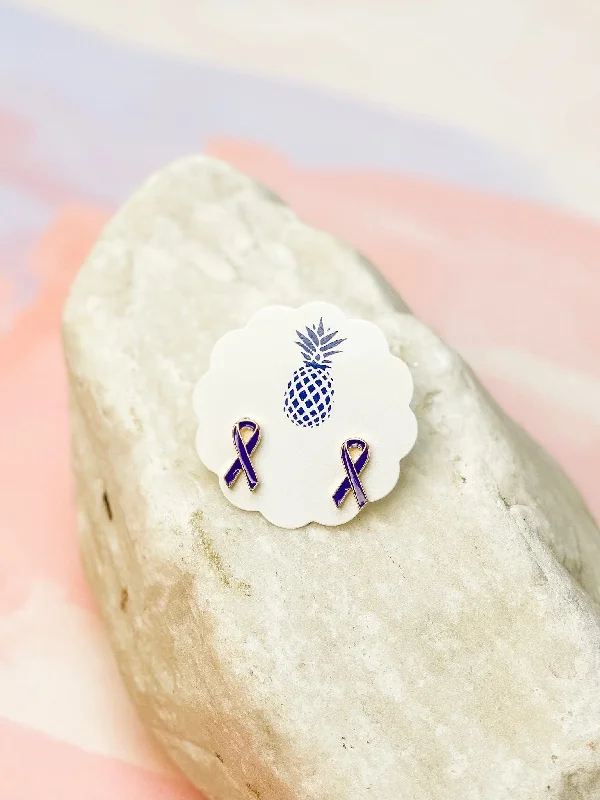 Purple Ribbon Signature Enamel Stud Earrings