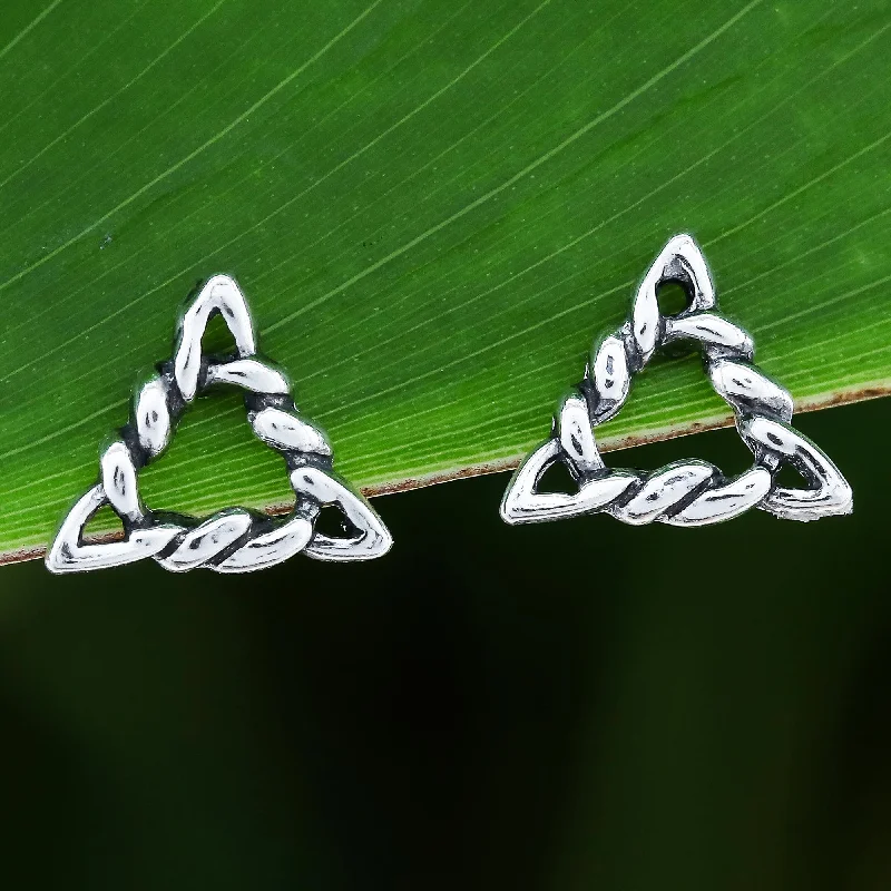 Rope Triangles Rope Pattern Triangular Sterling Silver Stud Earrings