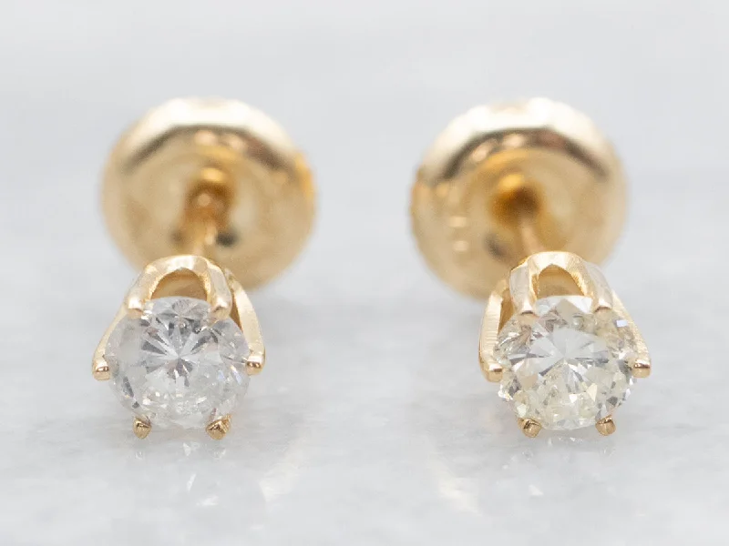 Screw-Back Diamond Gold Stud Earrings