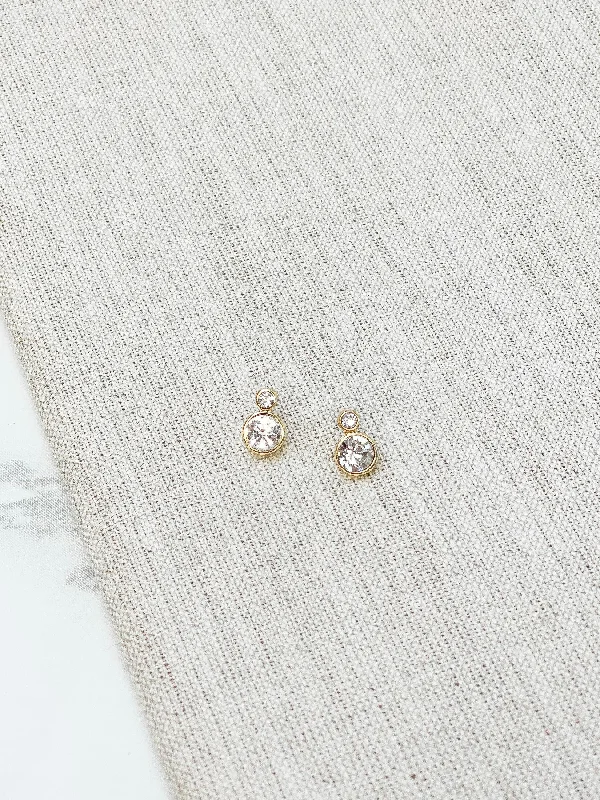 Double Stacked Cubic Zirconia Stud Earrings - Gold