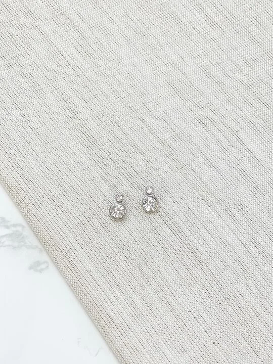 Double Stacked Cubic Zirconia Stud Earrings - Silver