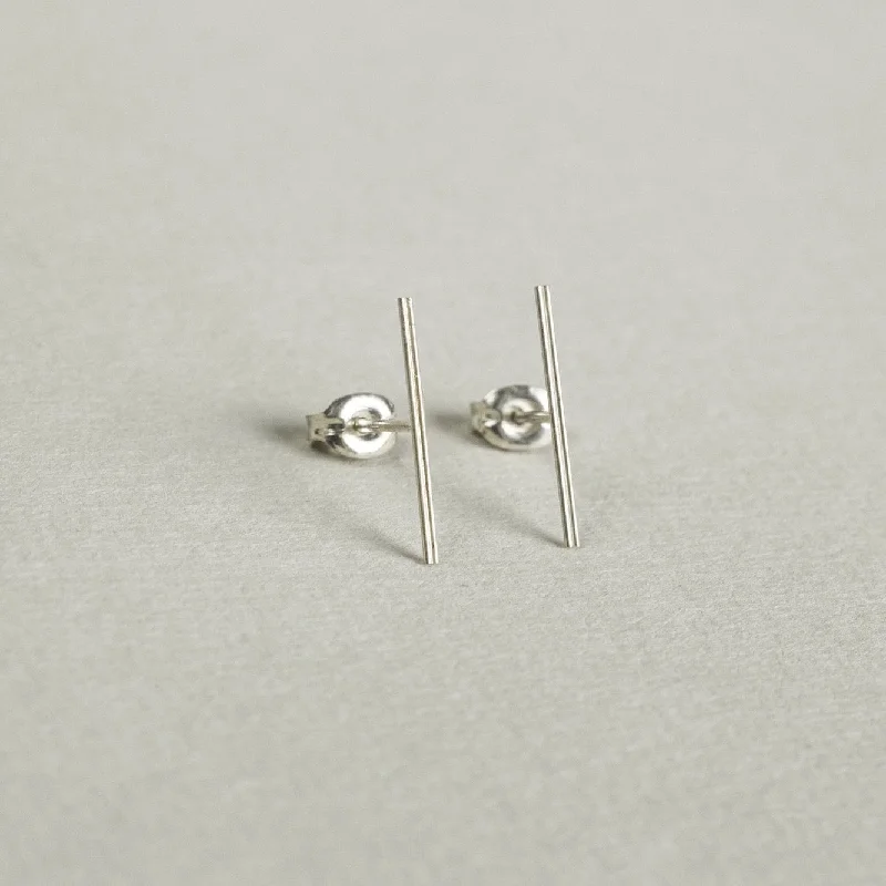 Silver Double Line Stud Earrings