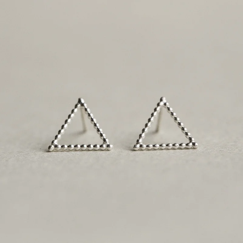 Beaded Silver Triangle Stud Earrings