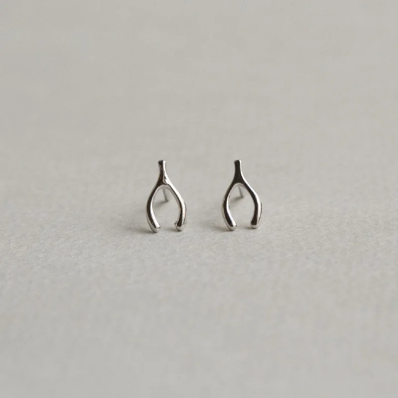 Silver Wishbone Stud Earrings