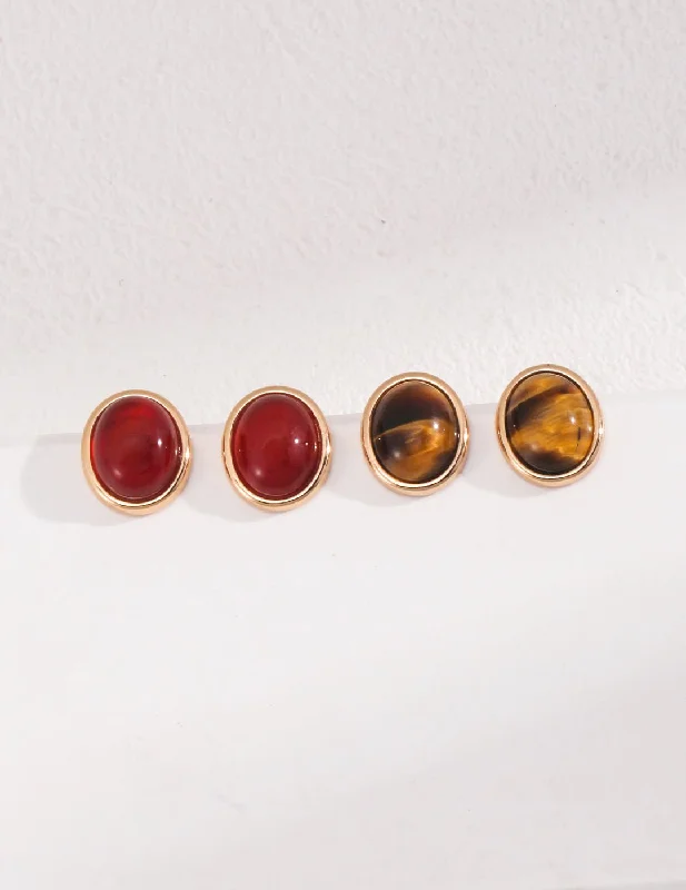 Smooth Oval Gemstone Stud Earrings