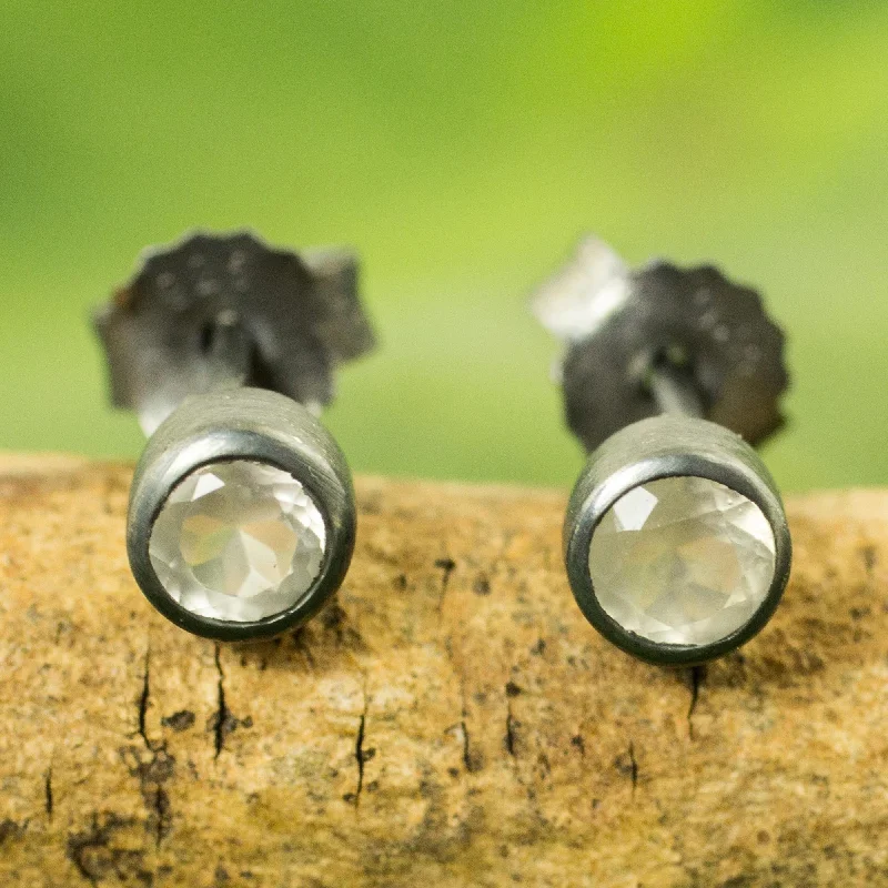 Snow Glow Moonstone Silver Stud Earrings