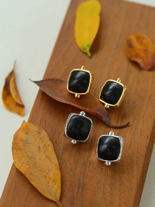 Square Ebony Geometric Stud Earrings