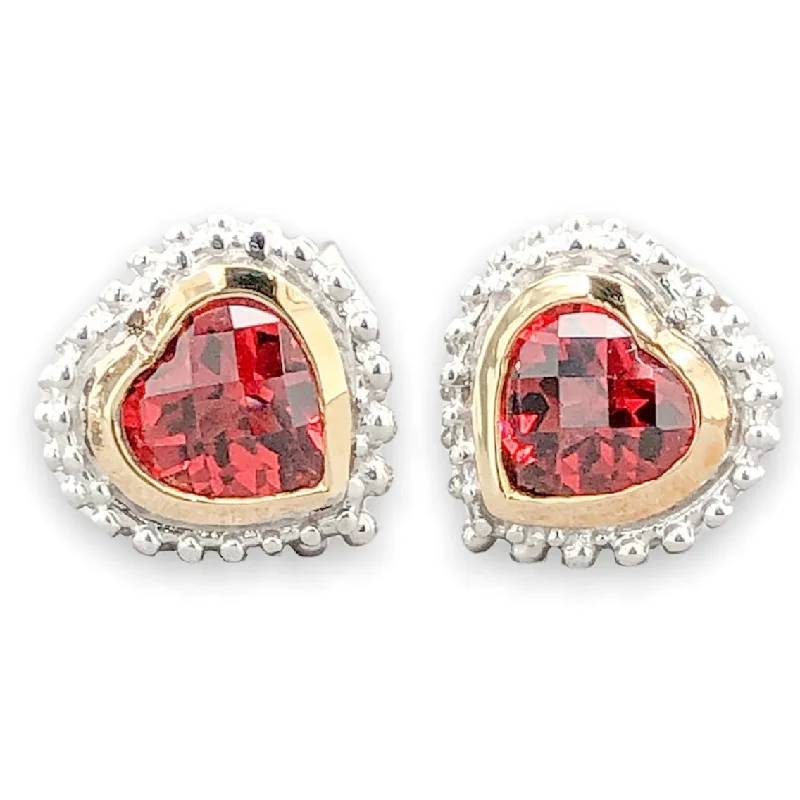 SS Garnet Heart Stud Earrings