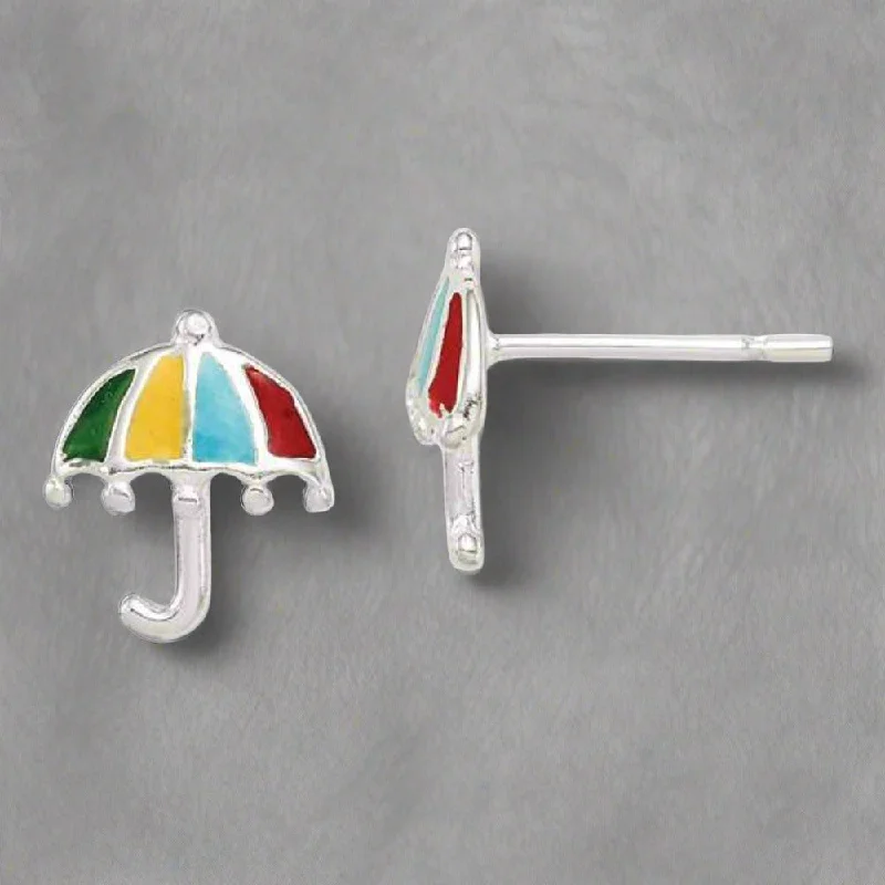 SS Multi Color Enamel Umbrella Stud Earrings