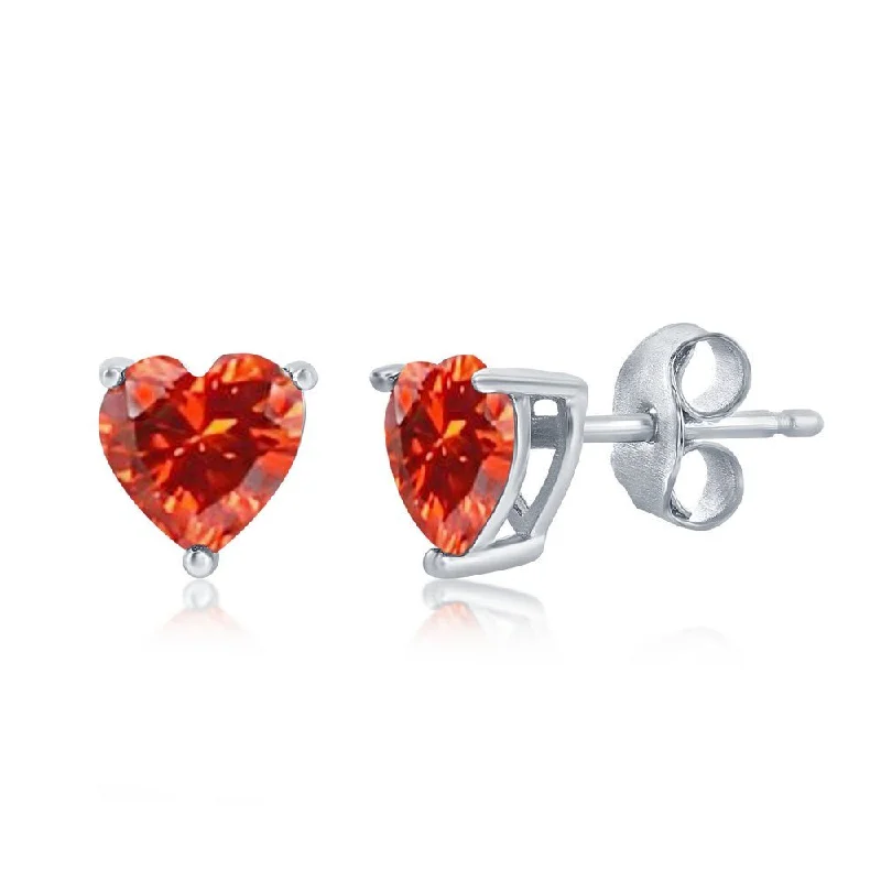 SS Orange CZ Heart Stud Earrings