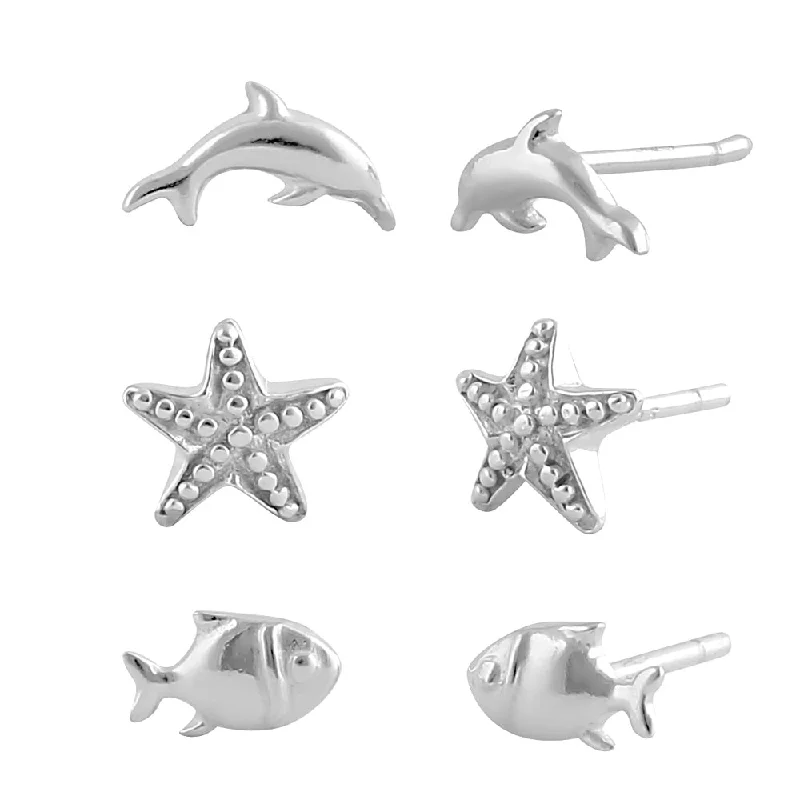 Sterling Silver Starfish & Dolphin Stud Earrings