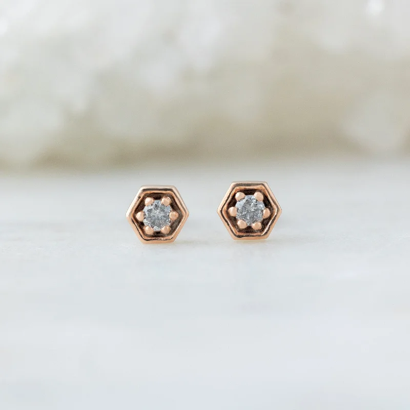 The Galaxy Salt and Pepper Diamond Hexagon Stud Earrings | 14K Rose Gold