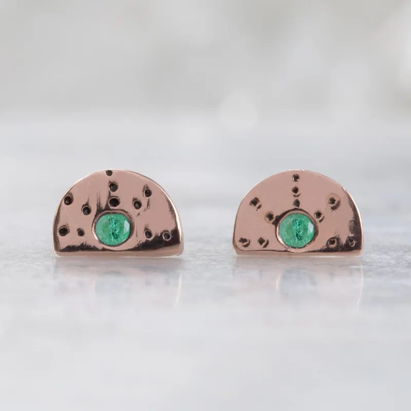 The Half Moon Emerald Stardust Stud Earrings | 14K Rose Gold