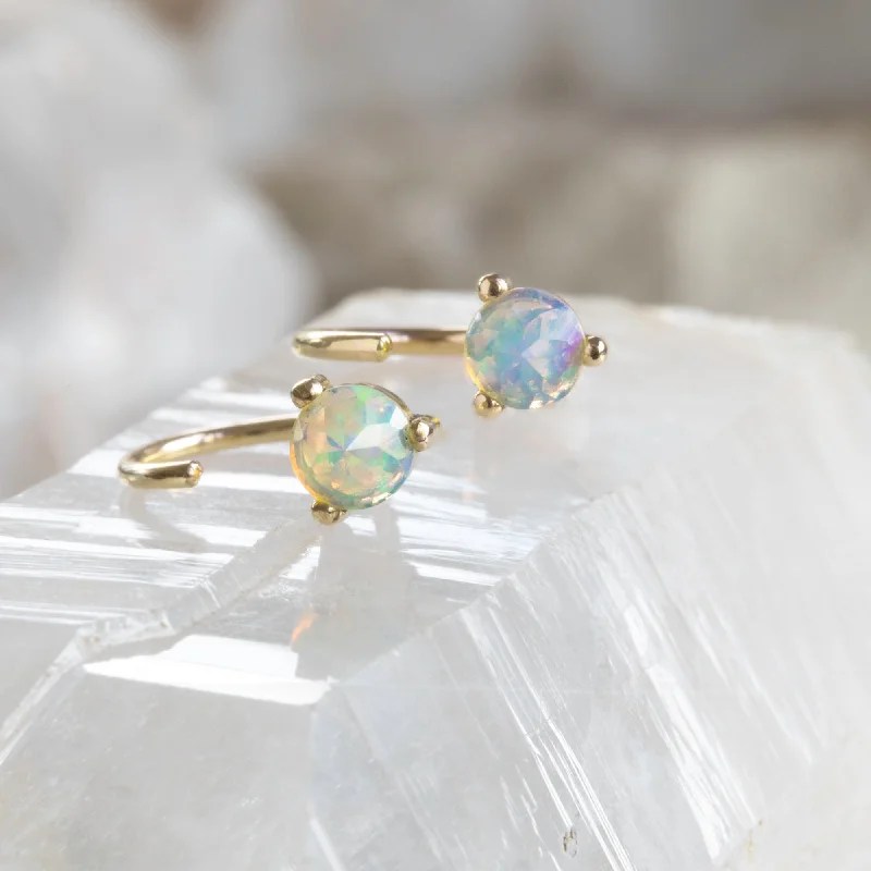 The Opal Huggie Stud Earrings | 14K Yellow Gold