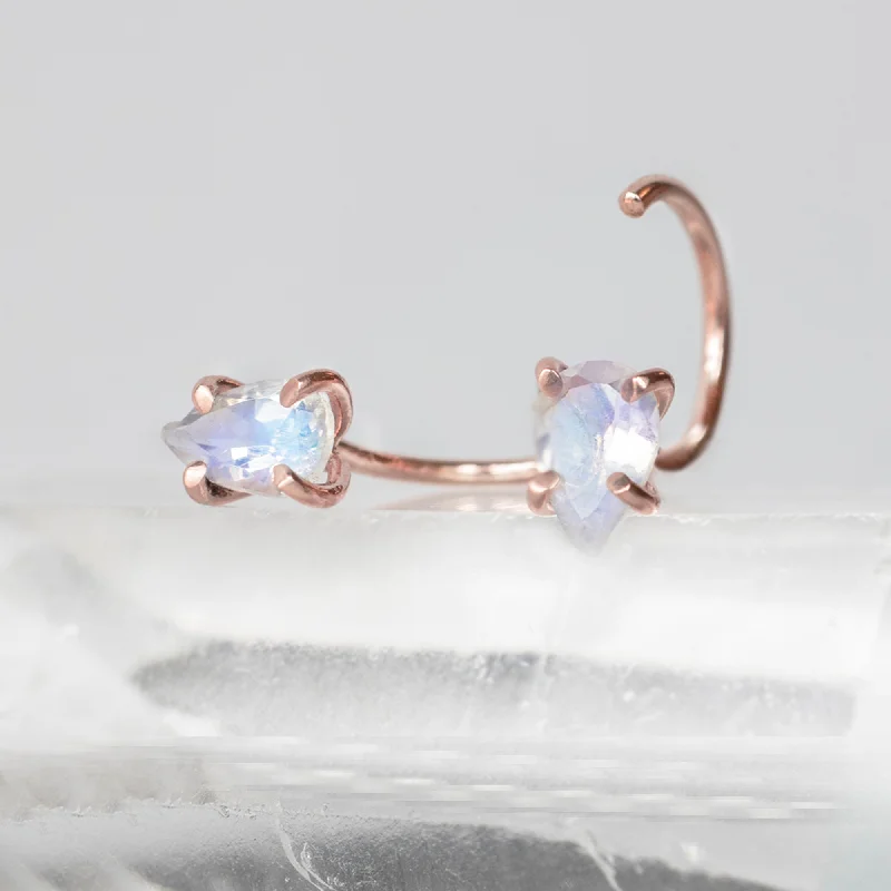 The Rainbow Moonstone Huggie Stud Earrings | 14K Rose Gold