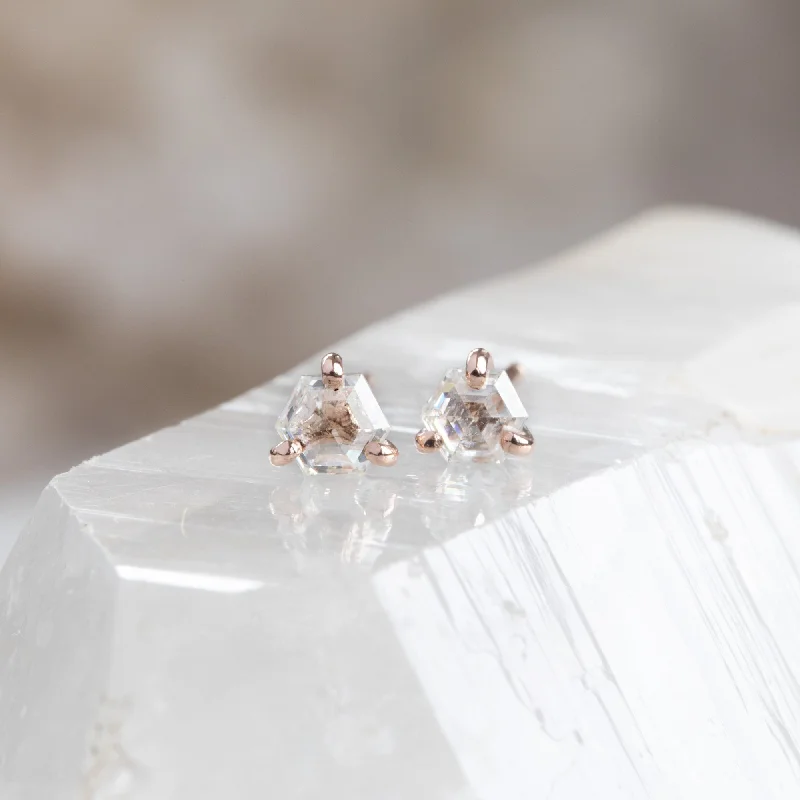 The Teensy White Diamond Hexagon Stud Earrings | 14K Rose Gold