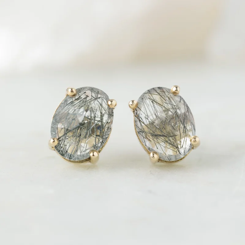 The Tourmaline In Quartz Stud Earrings | 10K Yellow Gold