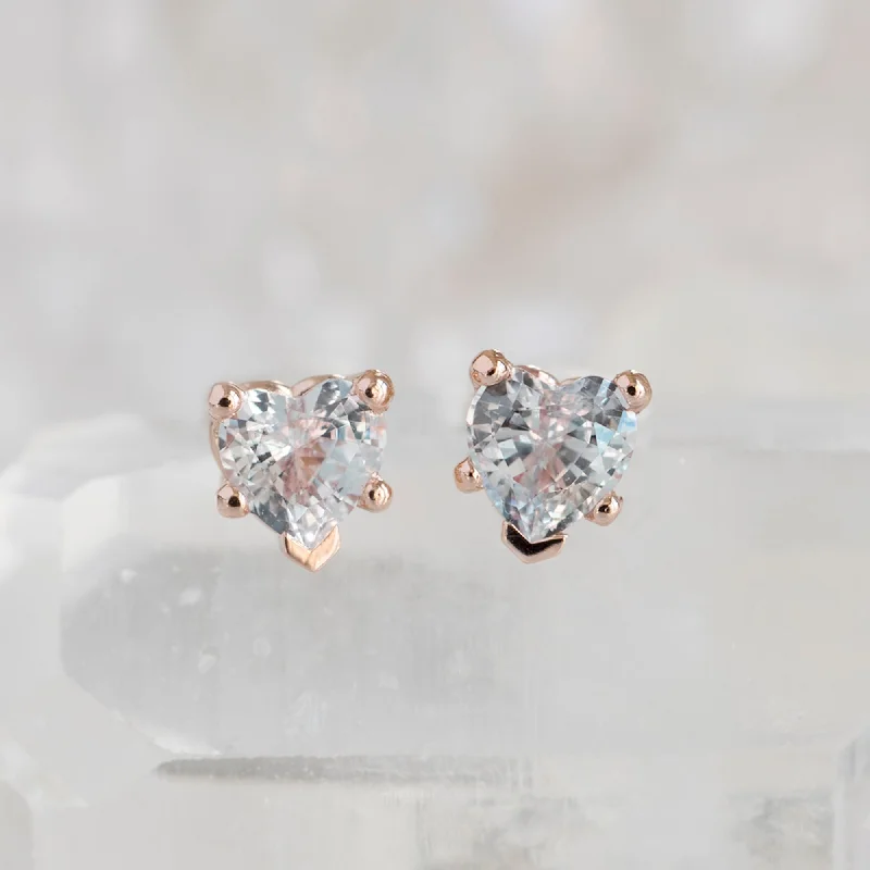 The White Sapphire Gemstone Heart Stud Earrings | 14K Rose Gold