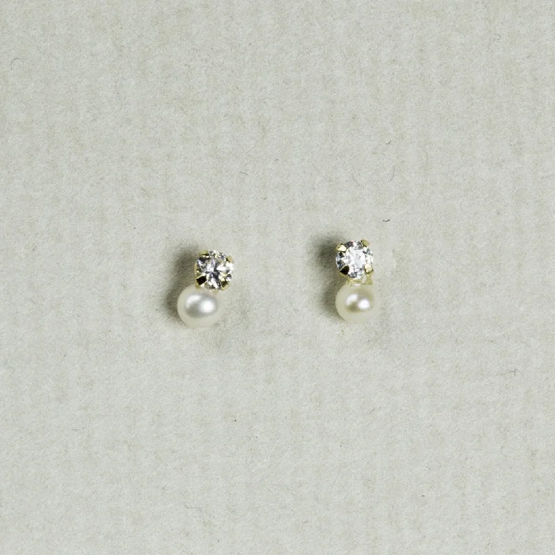 Tiny Pearl and Crystal Stud Earrings