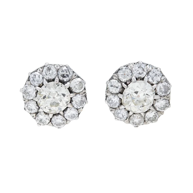 Victorian 14k/Sterling Diamond Cluster Stud Earrings 7.50ctw