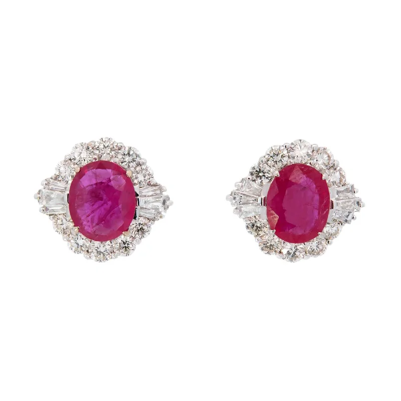 Estate 18k 3.50ctw Ruby and Diamond Stud Earrings