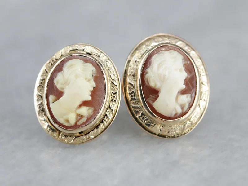 Vintage Cameo Stud Earrings