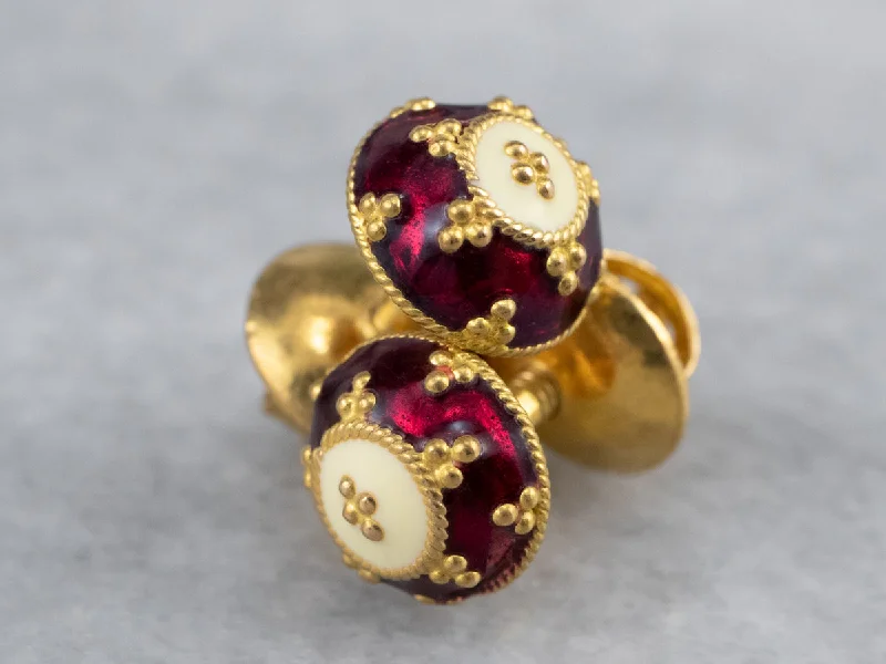 Vintage Enamel Ball Stud Earrings