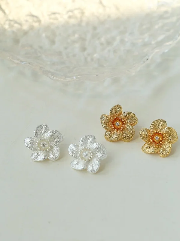 Vintage Style Bauhinia Zircon Flower Stud Earrings