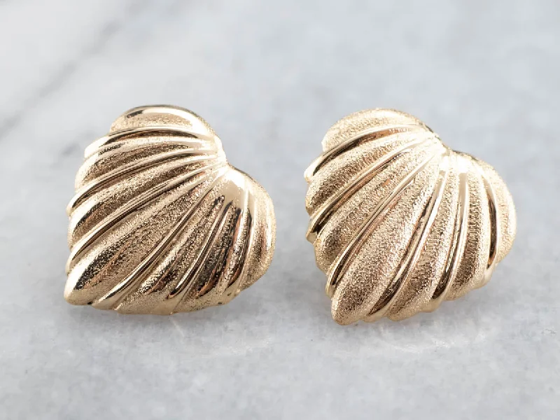 Vintage Textured Heart Gold Stud Earrings