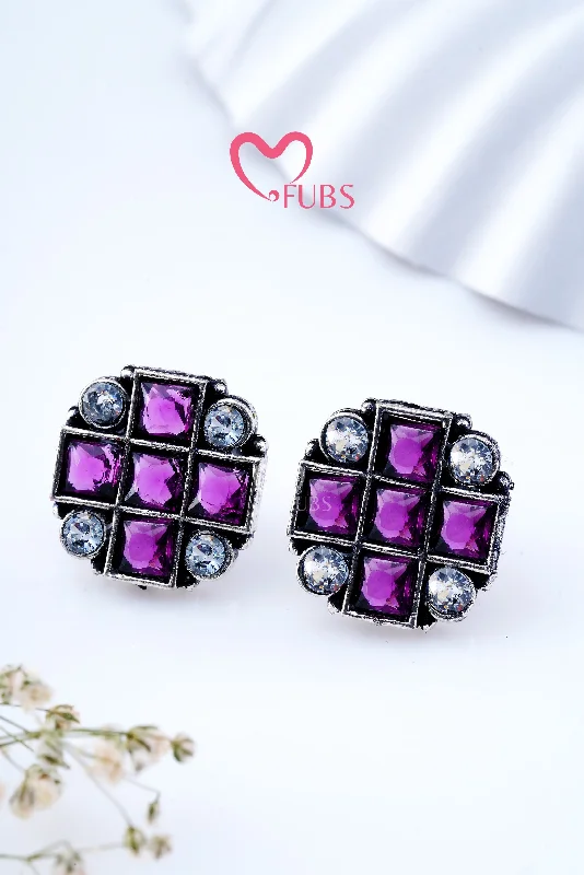 Violet Oxidized mini square stud earrings