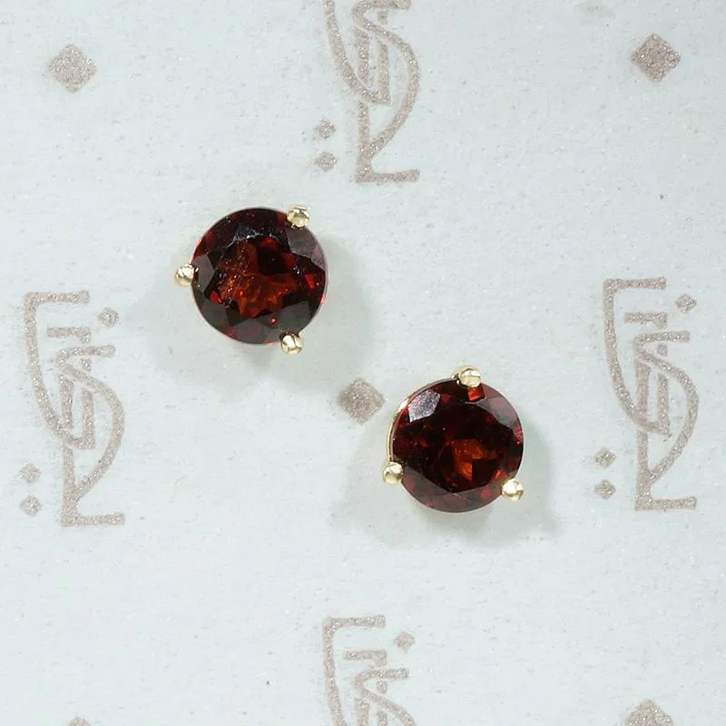 Wine-Dark Garnets in Gold Martini Stud Earrings