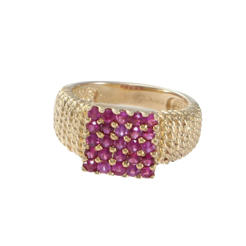 0.75CTW Ruby Cluster Ribbed Band Ring 14k Yellow Gold Womens Vintage Estate