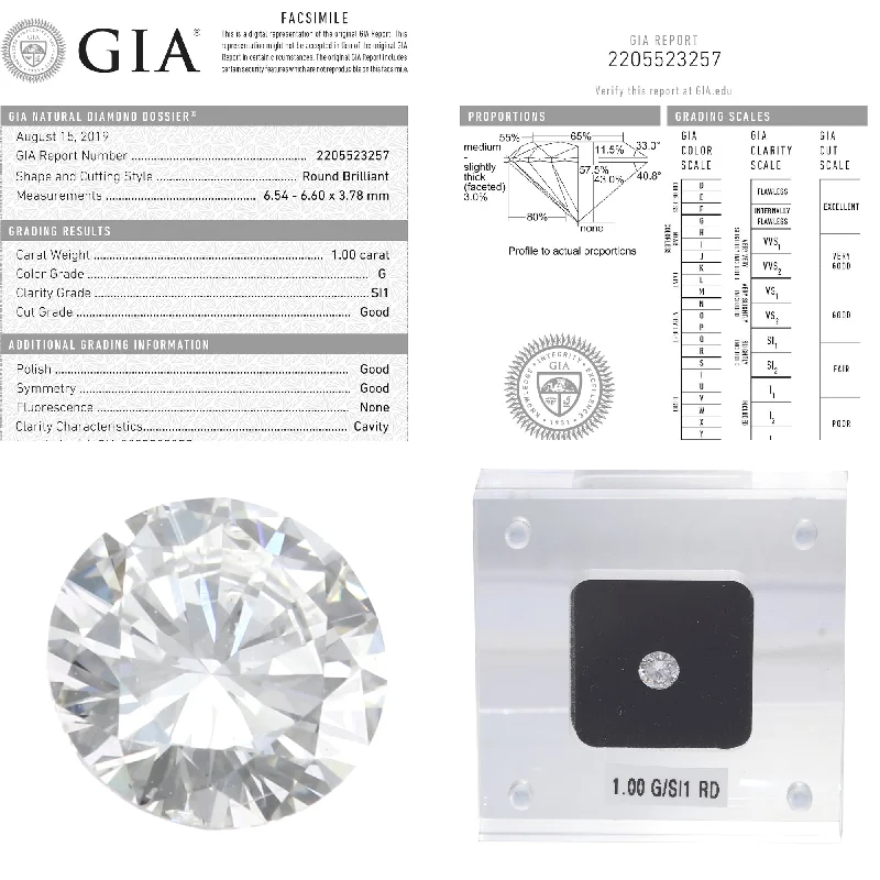 1.00CTW G SI1 GIA Round Brilliant Cut Engagement Ring Loose Diamond 2205523257