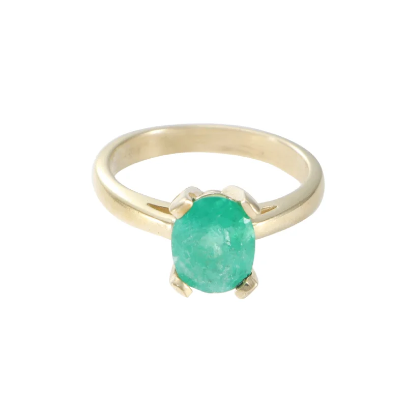 1.00CTW Oval Green Emerald Solitaire Ring 14k Yellow Gold Womens Estate