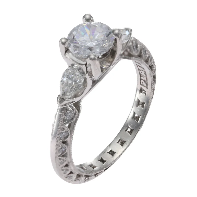 1.03CT Round Pear Diamond Tacori Classic Crescent Engagement Ring Setting PLAT