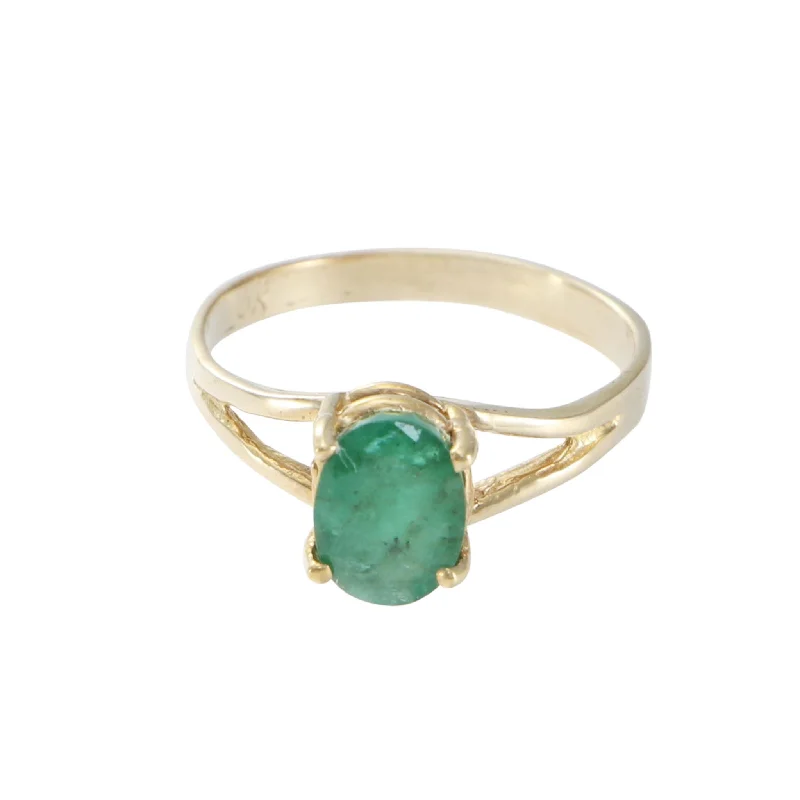 1.21CTW Oval Green Emerald Solitaire Ring 10k Yellow Gold Womens Estate