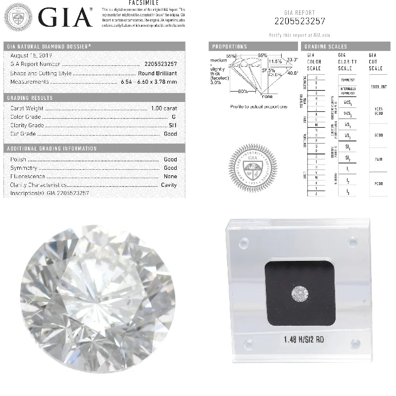 1.48CTW G SI1 GIA Round Brilliant Cut Engagement Ring Loose Diamond 2205523257