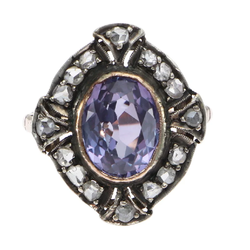 1.4ctw Amethyst Rose Diamond 1880s Antique Victorian Ring 14k Yellow Gold Silver