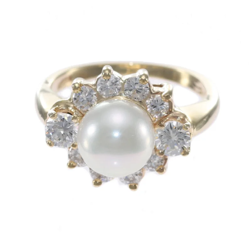 1.50CTW Diamond 8mm Pearl Cocktail Ring Solid 14k Yellow Gold Womens 5.25