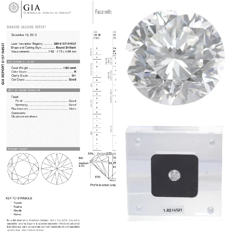 1.82CTW H SI1 GIA Round Brilliant Cut Engagement Ring Loose Diamond 6157154537