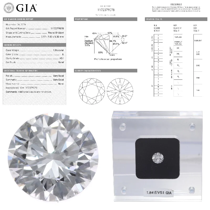 1.84CTW E VS1 GIA Round Brilliant Cut Engagement Ring Loose Diamond 1172379078