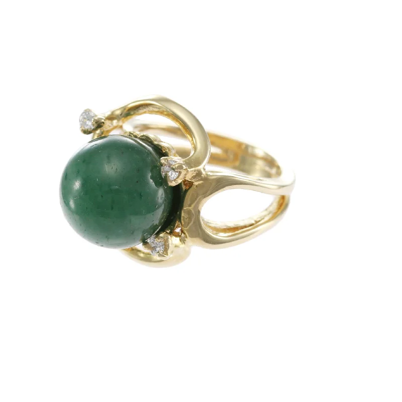 12mm Green Agate Diamond Cocktail Ring Solid 14k Yellow Gold Womens 6.00