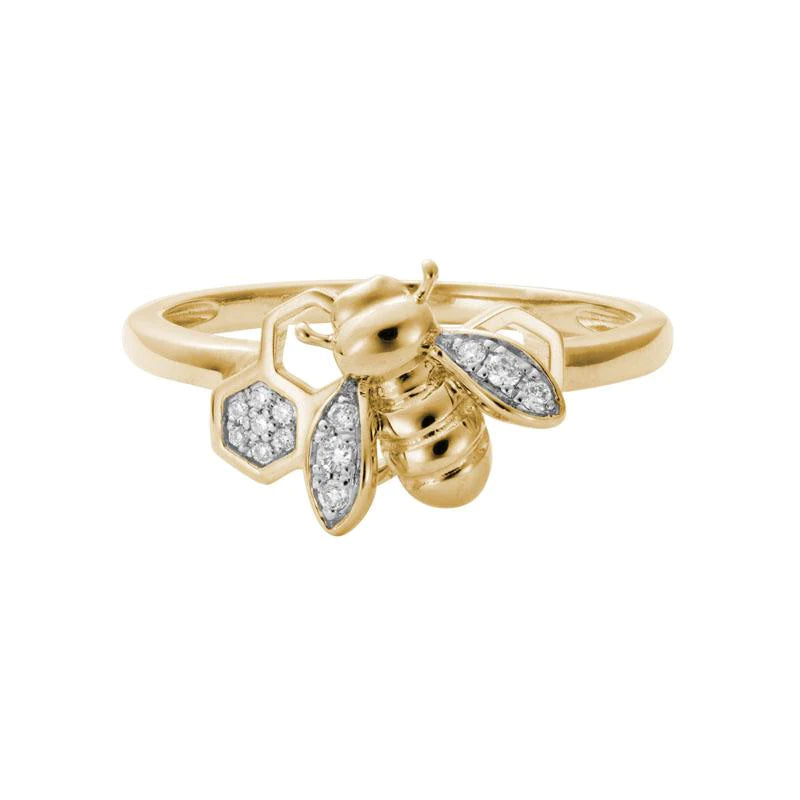 14K Bee and Honeycomb Ring with Diamonds